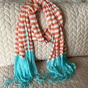 Stacia Bamboo scarf in fabulous color combo of turquoise,white and peach.
